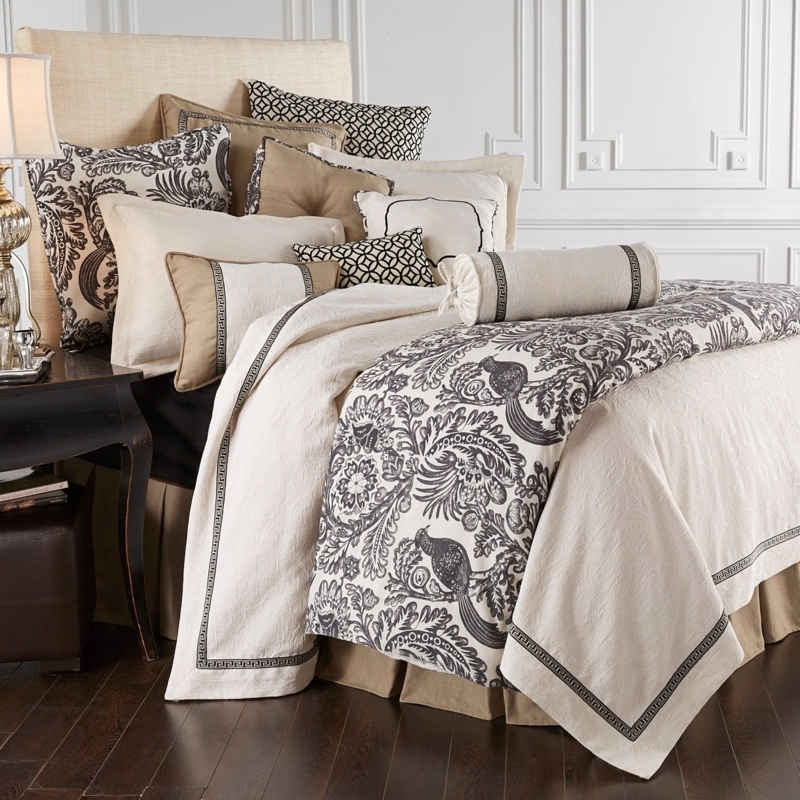 Comforter Set Black And White Toile Quilted Pillows Classic Style