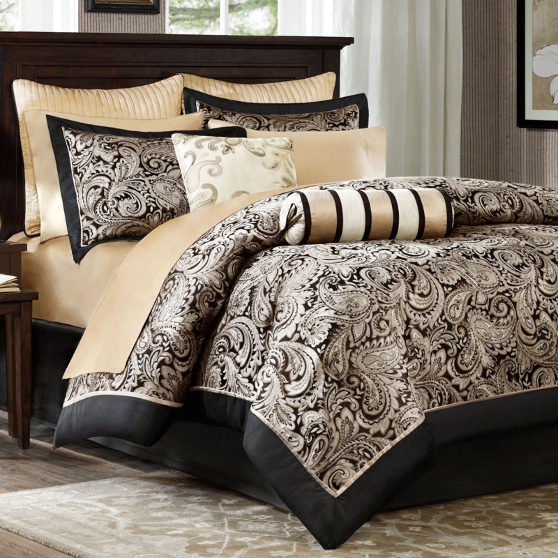 Comforter Set Black Paisley Pieced Fabric Traditional Luxury