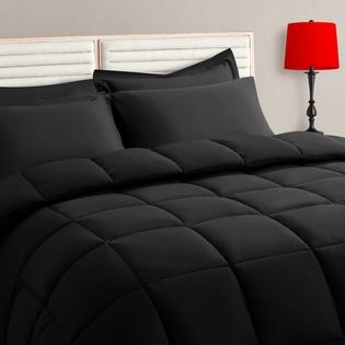 Comforter Set: Black Quilted Stitching, High Contrast Industrial Style