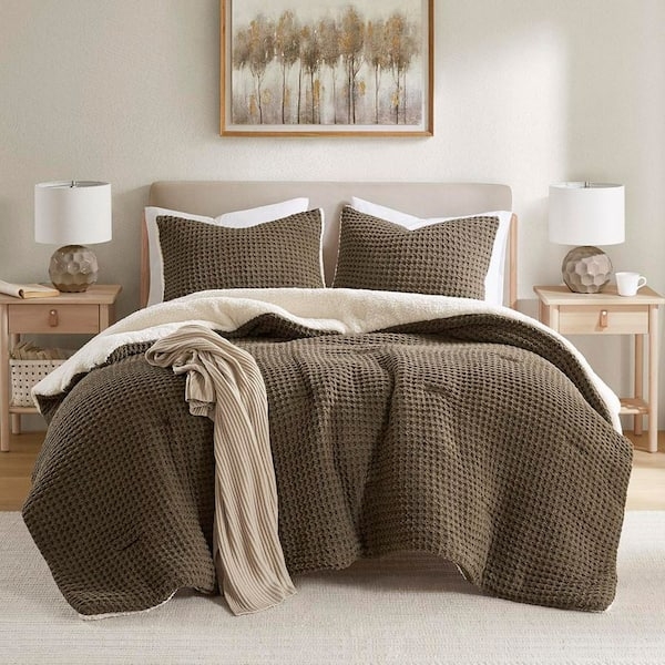 Comforter Set Brown Chenille Lattice Grid High Relief Texture Cozy