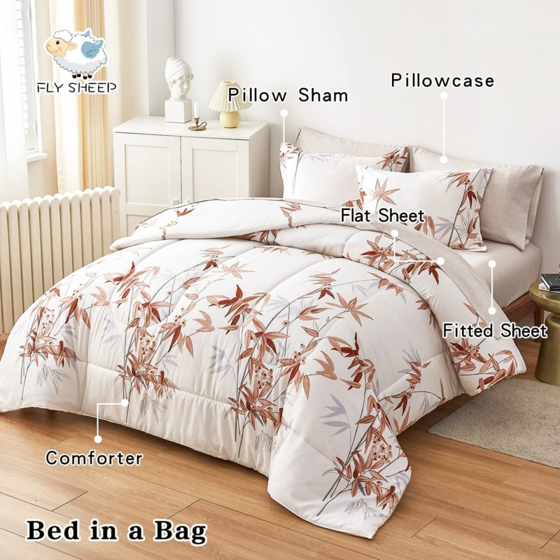 Comforter Set Burnt Orange Botanical Leaf Print Contemporary Earthy