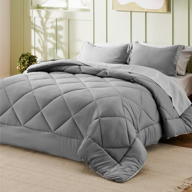 Comforter Set Charcoal Tonal Reversible Smooth Fabric Transitional