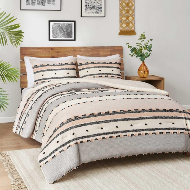 Comforter Set: Cream Clipped Jacquard Texture Farmhouse Style