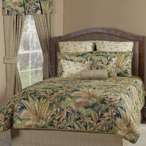 Comforter Set Dark Tropical Hibiscus Floral Navy Ground