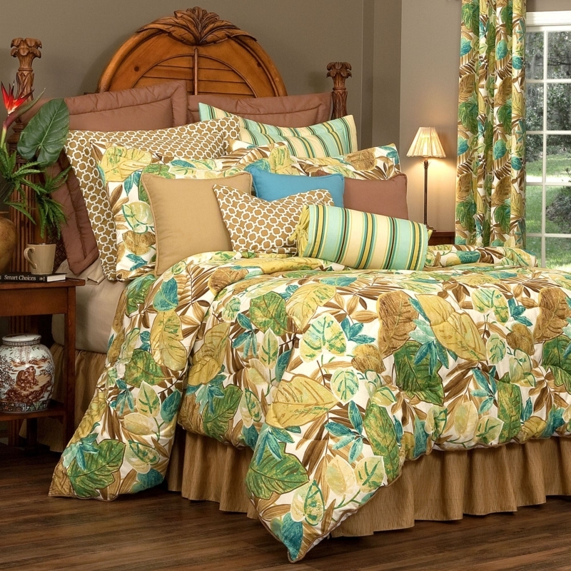 Comforter Set featuring Oversized Leaf Print against Dark Contrast