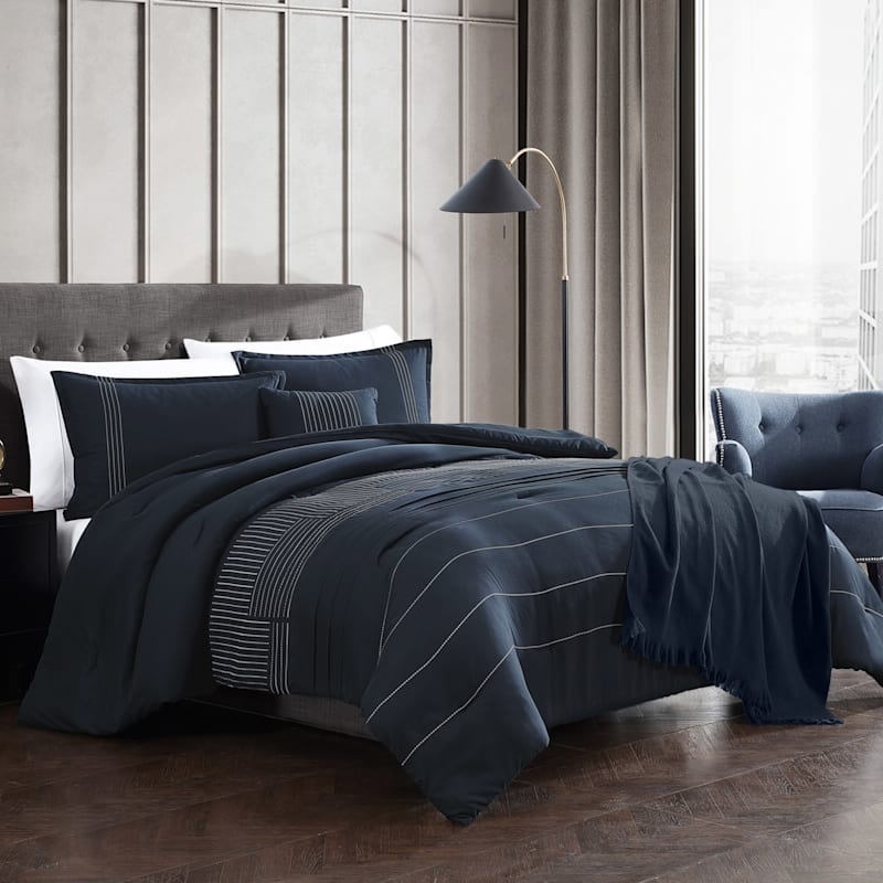 Comforter Set Geometric Embroidery: Modern farmhouse white comforter look.