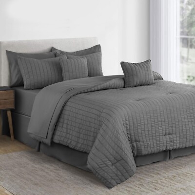 Comforter Set Gray Geometric Diamond Pattern Trellis Transitional