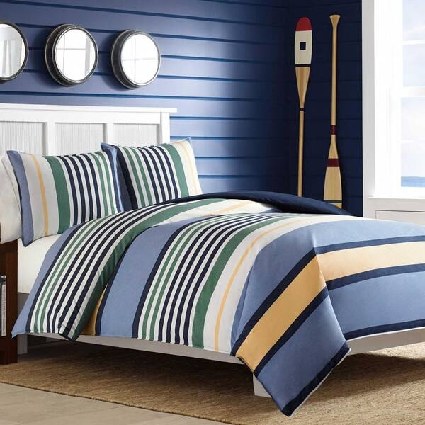 Comforter Set Horizontal Stripes Nautical Reversible Traditional Style