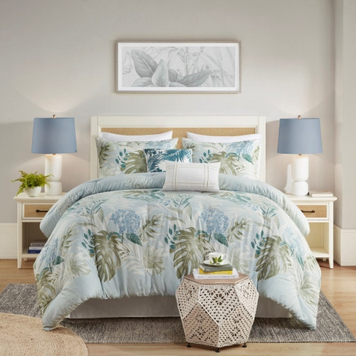 Comforter Set in Light Blue Ikat Pattern, Reversible Design