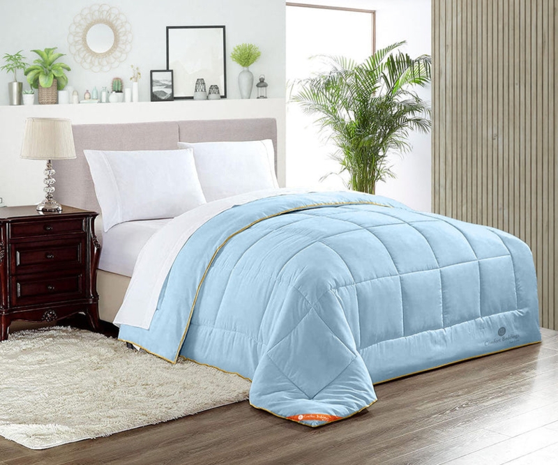 Comforter Set in Pastel Blue Palette with Box Stitching
