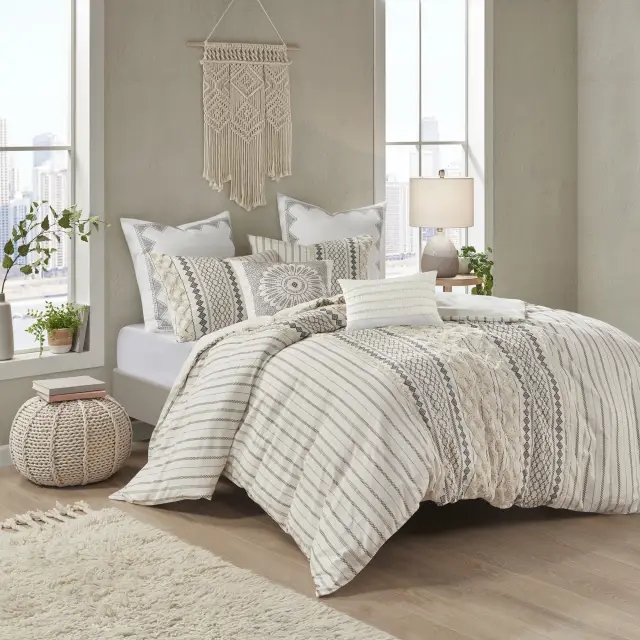 Comforter Set Ivory Neutral Palette Waffle Knit Pillow Coastal Decor