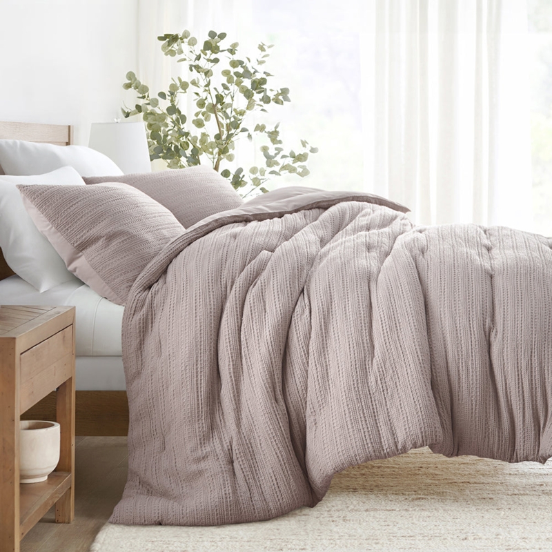 Comforter Set Mauve Waffle Weave Texture Modern Farmhouse Cozy