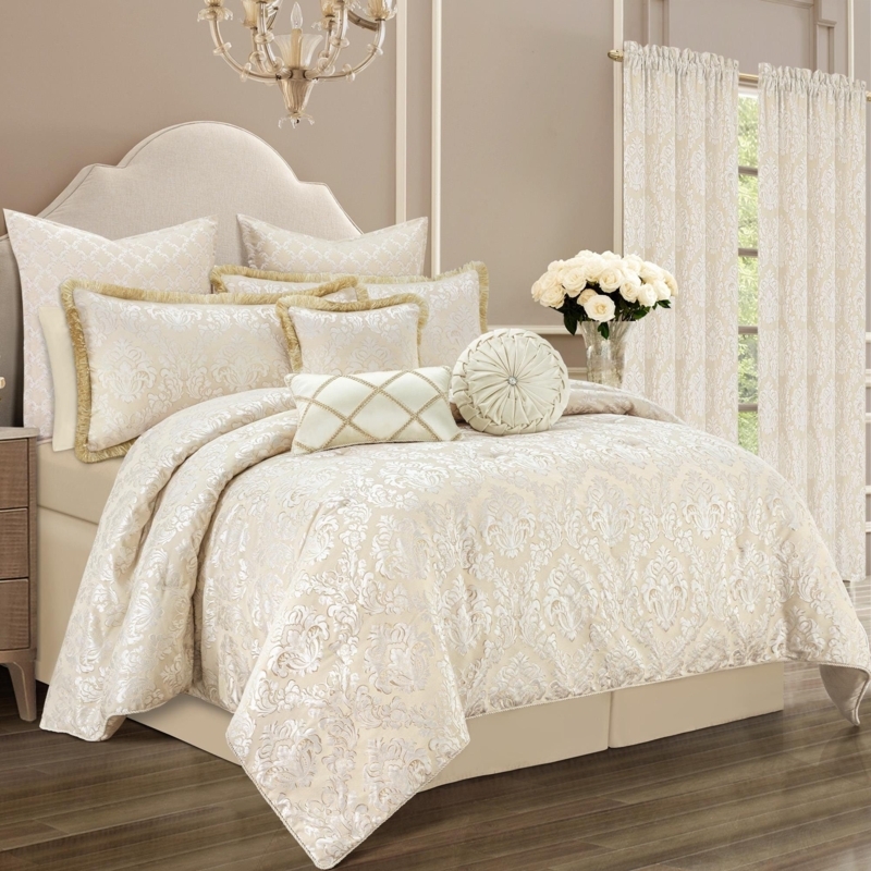 Comforter Set Metallic Gold Damask Cream Traditional Luxury Bedding