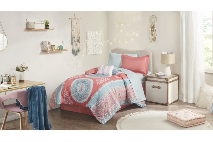Comforter Set: Minimalist Navy Botanical Print Floral Bedding