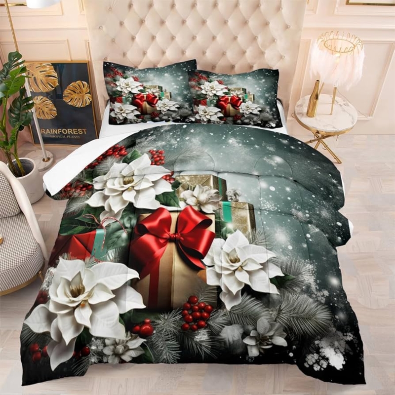 Comforter Set: Modern White and Red Ornament Motif Bedding