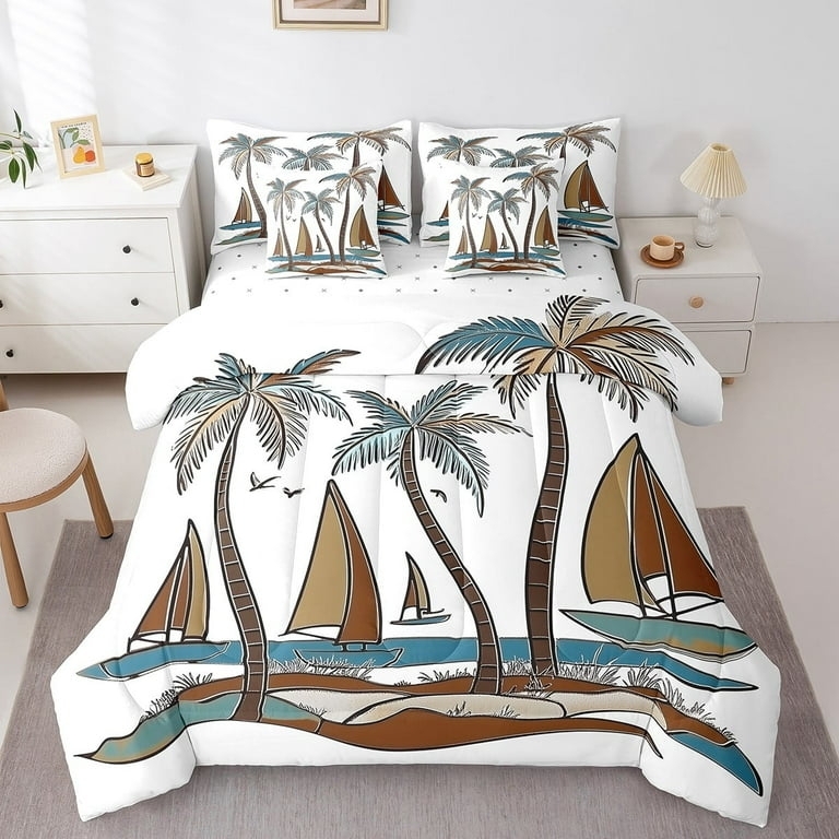 Comforter Set Nautical Sailboat Scene Anchor Print Sheets