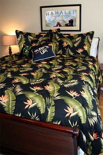 Comforter Set Navy Blue Hibiscus Palm Mix Tropical Print