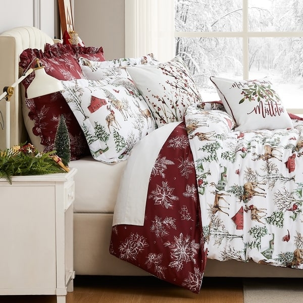 Comforter Set Navy Blue Woodland Deer Print Silhouette Pattern Holiday