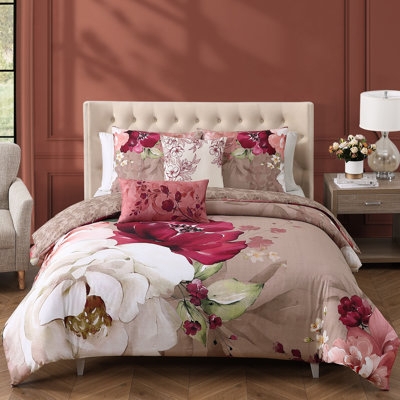 Comforter Set: Navy Reversible Floral Medallion Sateen