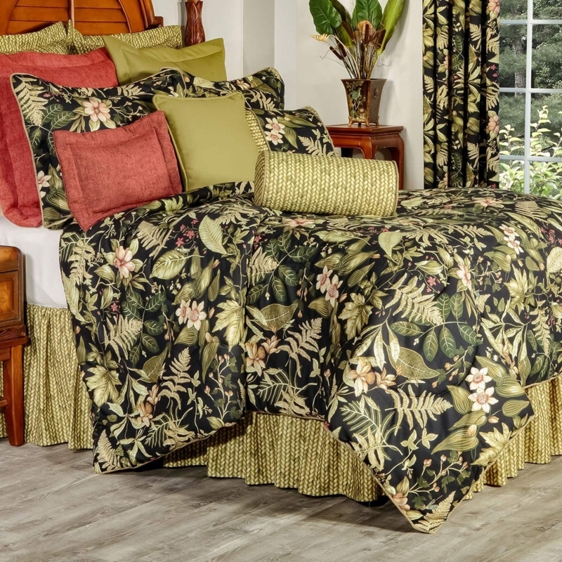 Comforter Set Noir Botanical Print Peach Flowers Ruffled