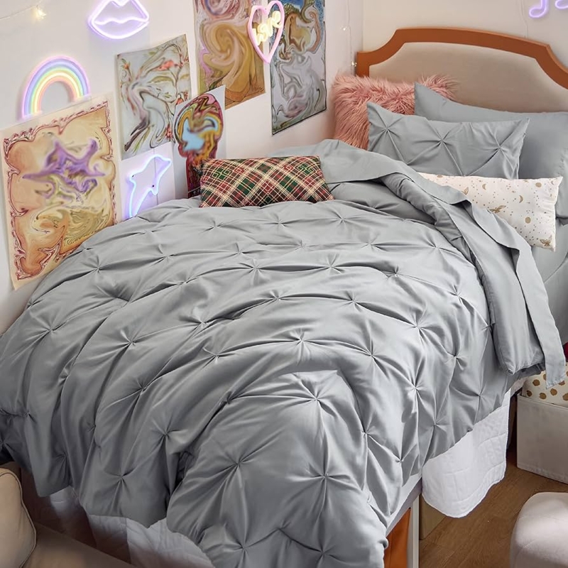 Comforter Set Pinch Pleat Grey Tonal, Textured Twin Comforter Design