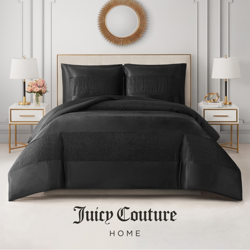 Comforter Set Pink Trim: Bold black and white bedding with glam style.
