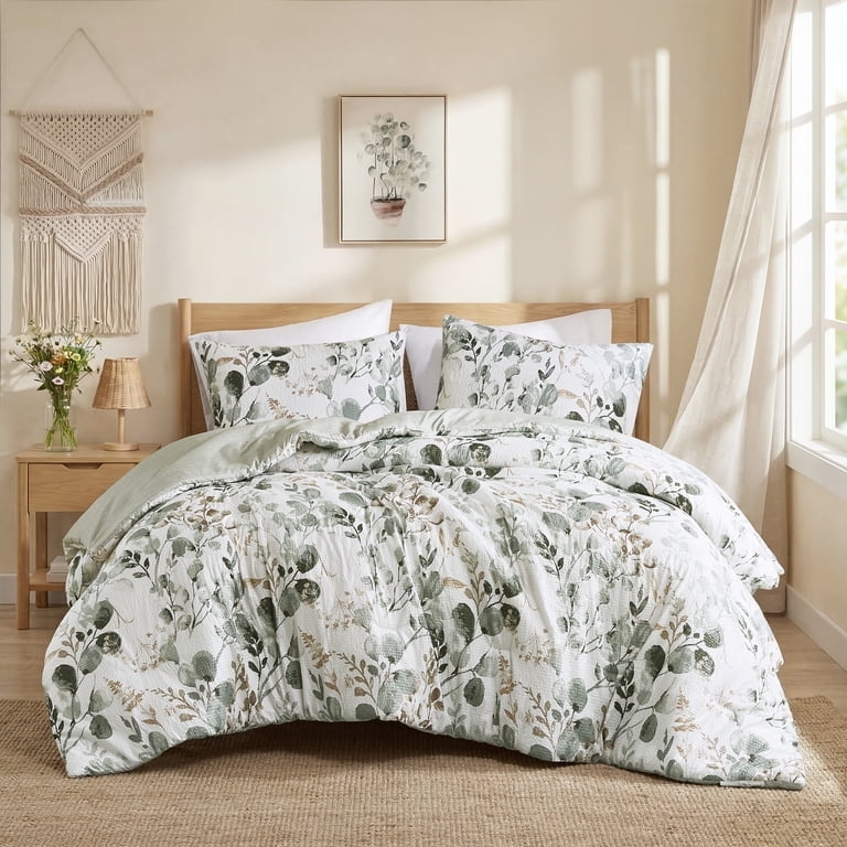 Comforter Set Sage Green Botanical Print Floral Cottage Bedroom Styling