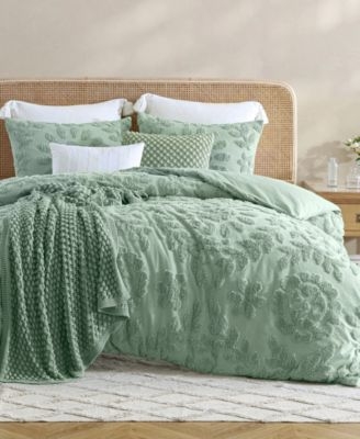 Comforter Set Sage Green Chenille Laurel Pattern Cottage Style Cozy