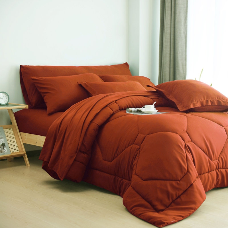Comforter Set Terracotta Box Stitch Detail Modern Minimalist