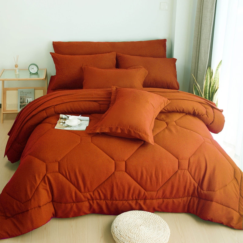 Comforter Set Terracotta Pinched Pleat Geometric Texture Boho Earthy