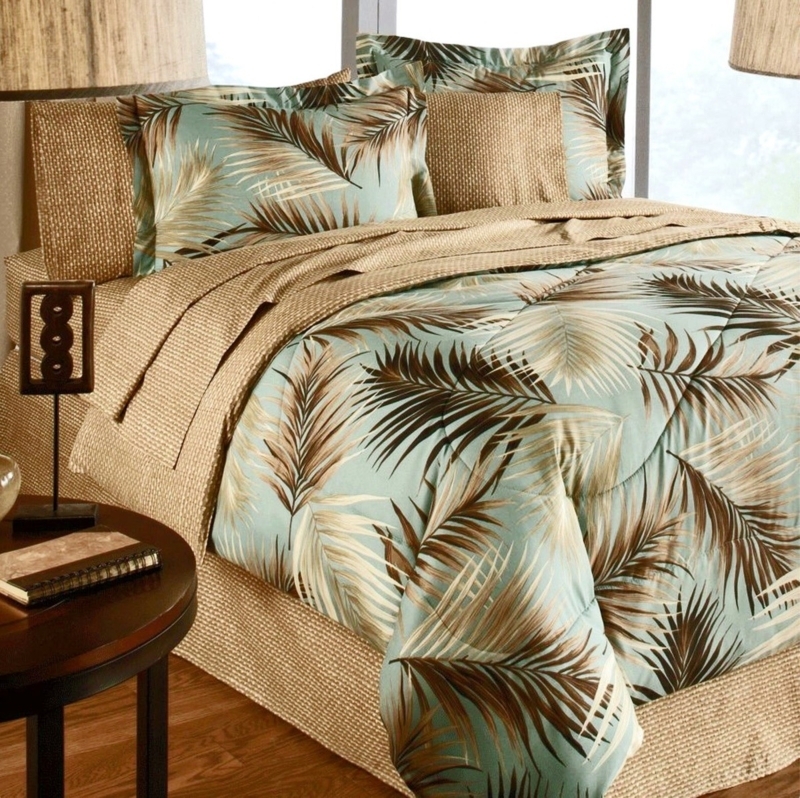 Comforter Set Tropical Fronds Bed In A Bag White Emerald