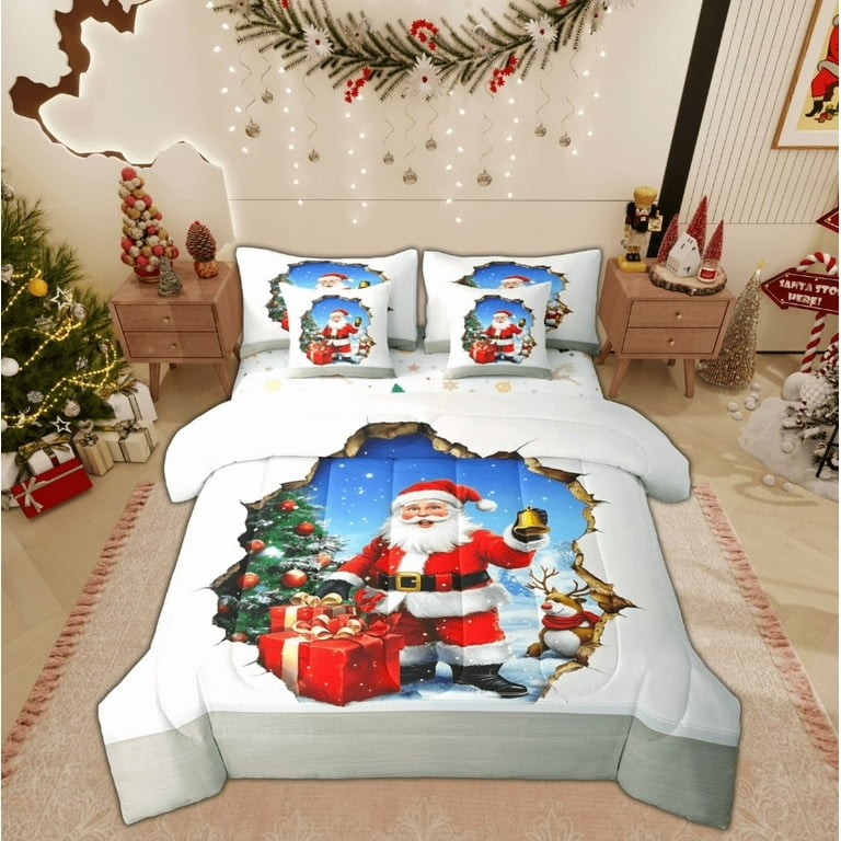 Comforter Set: Whimsical Reindeer Sleigh Illustration for Kids Bedroom