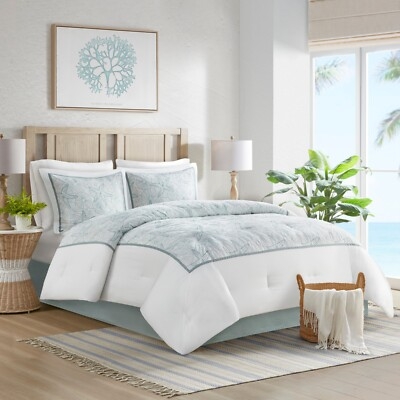 Comforter Set White Coastal with Tone-on-Tone Embroidery