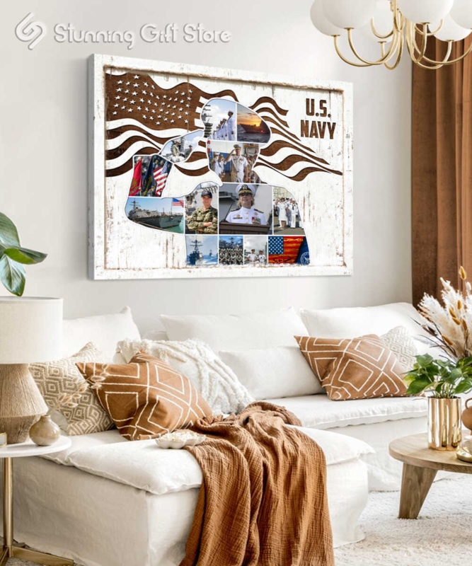 Commemorative Wall Art: Custom Military Photo Collage Silhouette