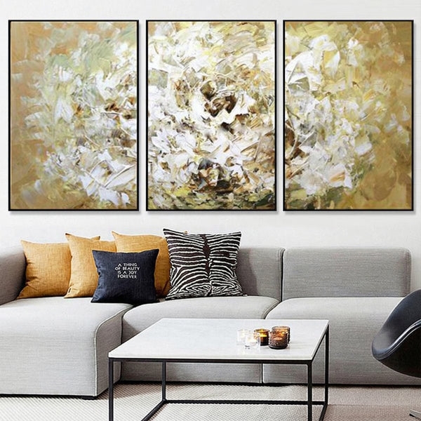 Contemporary Wall Art Triptych, Abstract Botanical in Gold