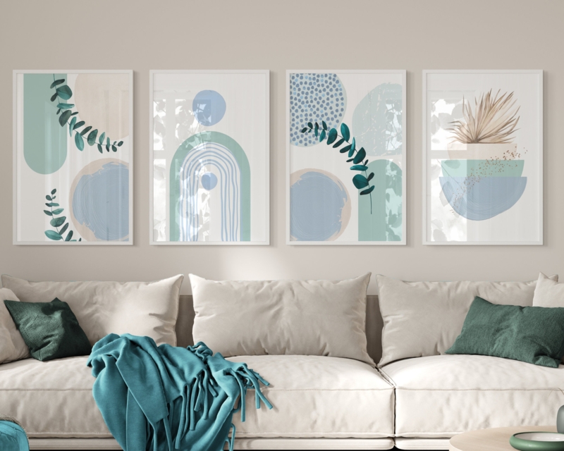 Coordinated Wall Art Set of Four with Botanical Abstract Fusion