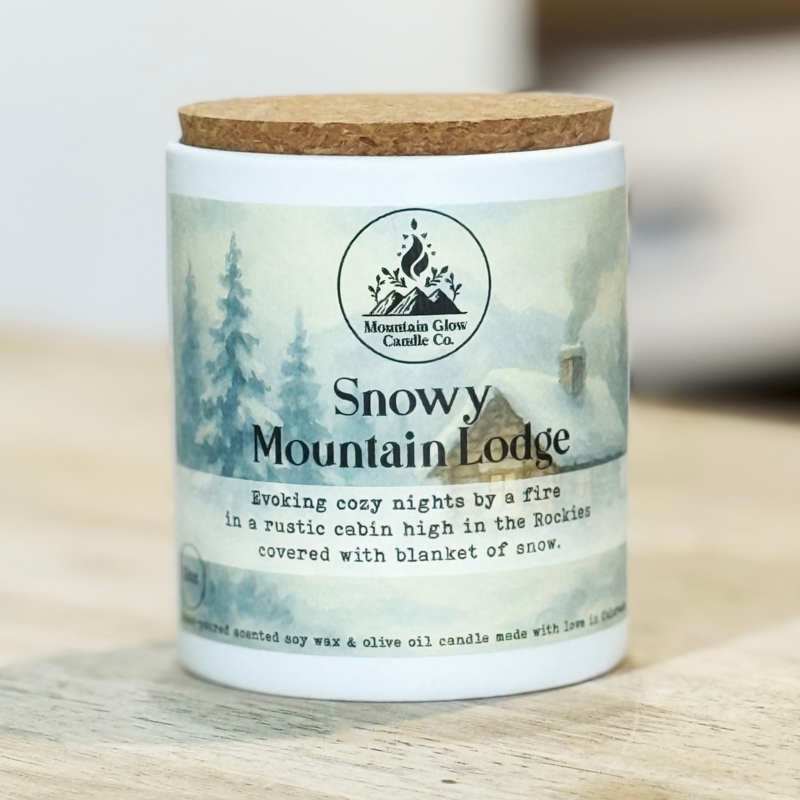 Cork Lid Jar Candle with Matte White Finish and Watercolor Label