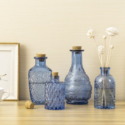 Cork Topped Decorative Bottles, Geometric Patterns Vintage Coastal Decor