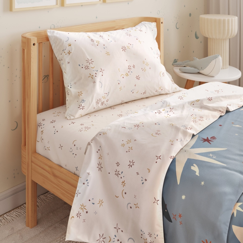 Cream Sheet Set with Folk Art Botanical Print and Cottagecore Style