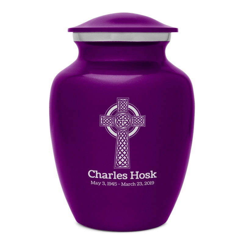 Cremation Urn, Deep Luster, Etched Celtic Cross Memorial