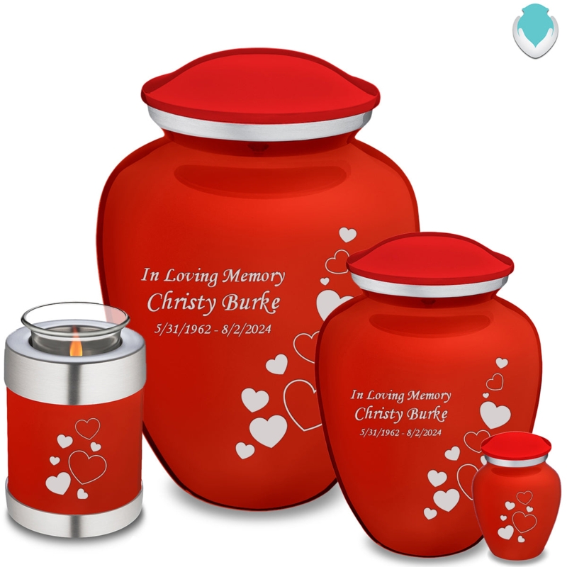 Cremation Urn Drifting Heart Pattern Glossy Finish Personalized Set