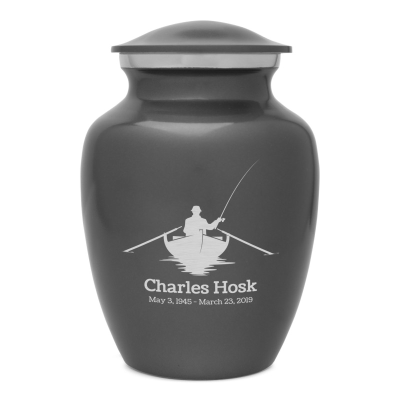 Cremation Urn Gunmetal Gray Fisherman Engraving Personalized Vessel