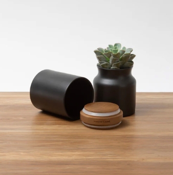 Cremation Urn Modern Minimalist Matte Black Succulent Planter Wood Lid