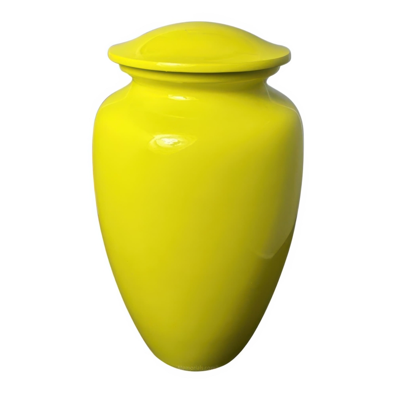 Cremation Urn Modern Yellow Cremation Urn, High Gloss Finish, Domed Lid