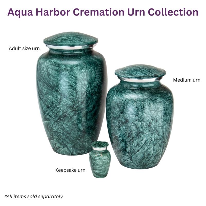 Cremation Urn Set Marbled Aqua Finish Tiered Sizes Silver Accents