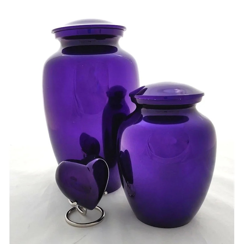 Cremation Urn Set, Vibrant Violet High-Gloss, Heart Shaped Keepsake