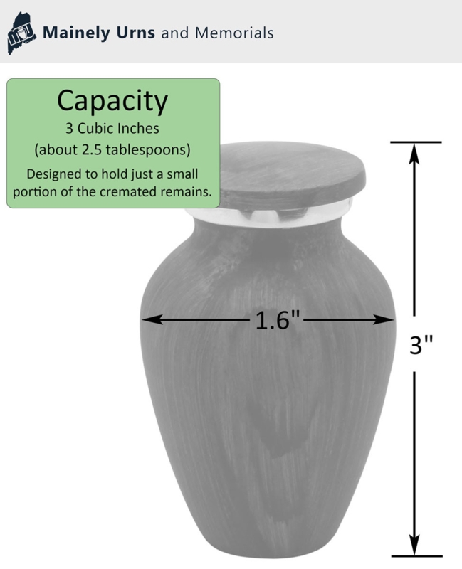Cremation Urn Small Wood Grain Finish Compact Size Silver Rim