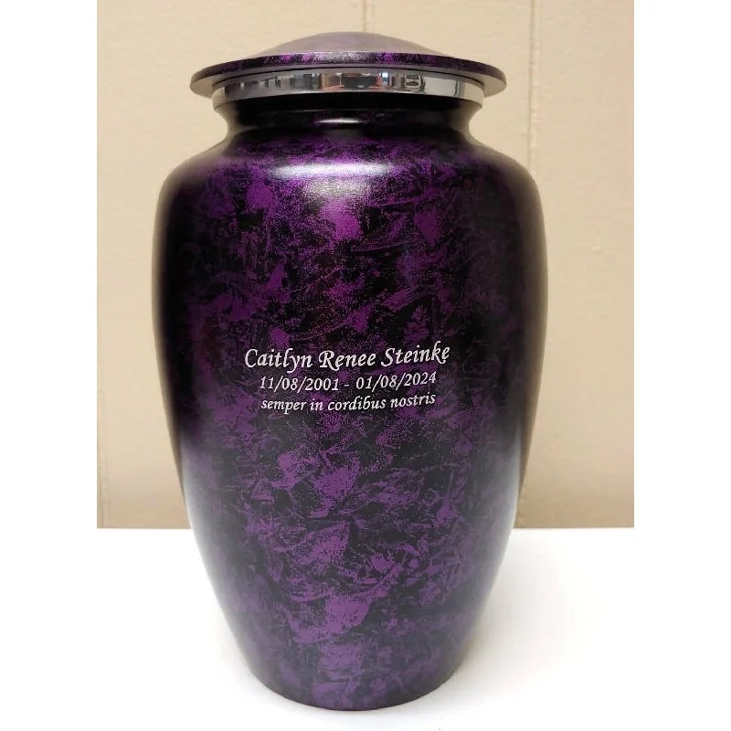 Cremation Urn, Vibrant Finish, Pewter Accents Custom Engraved