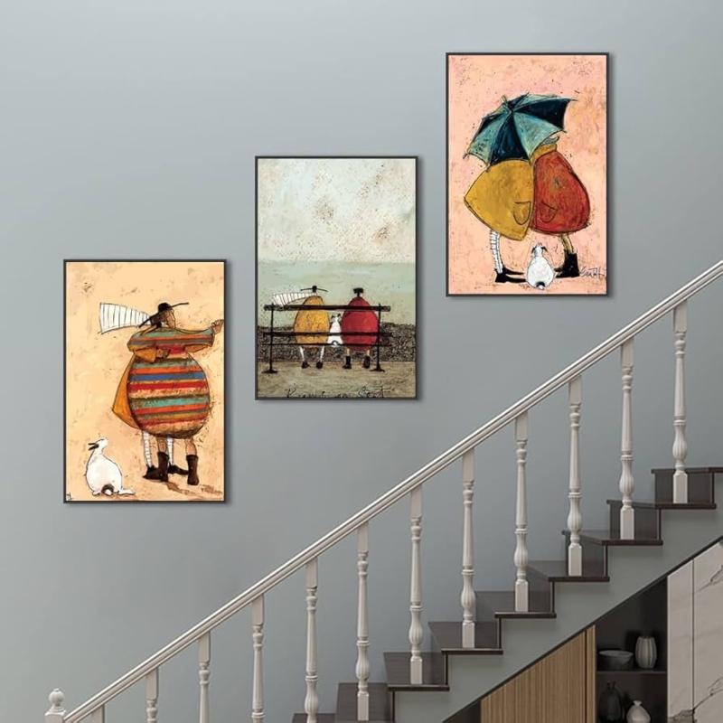 Cubist Abstract Wall Art Set of 3 Framed Colorful Artistic Triptych