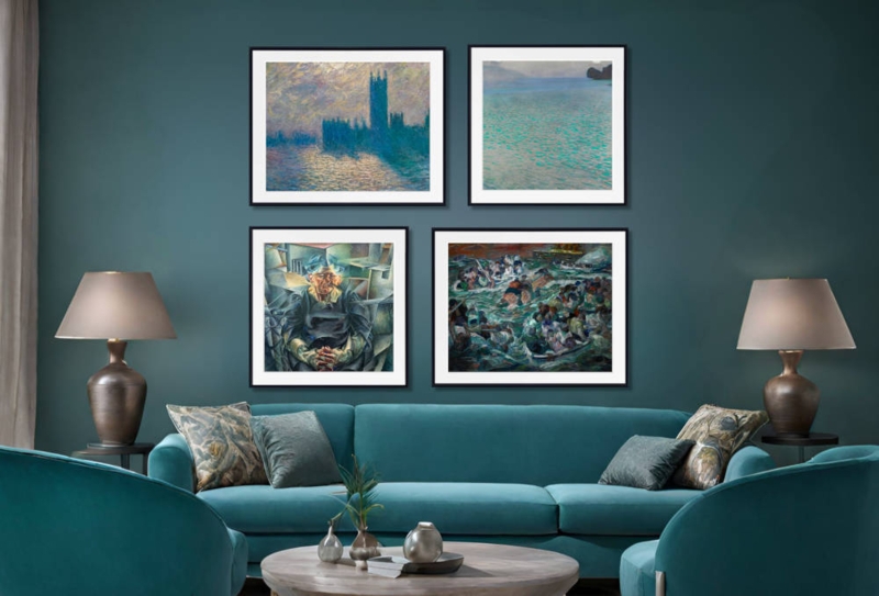 Curated Art Collection Symmetrical Grid Art Black Frames Four Piece Set